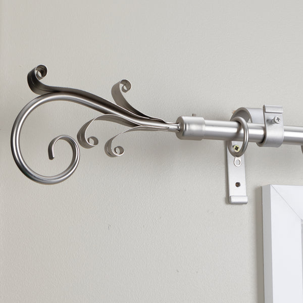 Metal Curtain Pole Kit with Scroll Finial