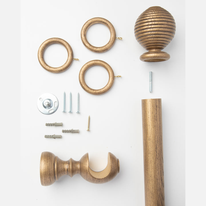 Wood Curtain Pole Kit with Beehive Finial, Dia. 35mm