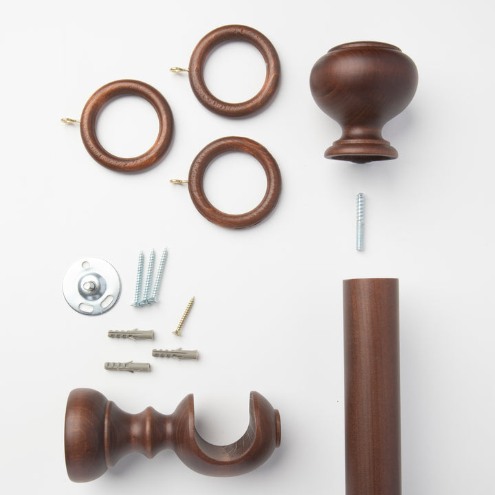 Wood Curtain Pole Kit with County Finial, Dia. 35mm