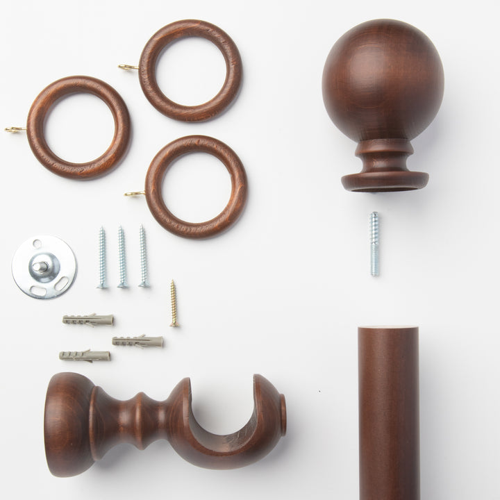 Wood Curtain Pole Kit with Craft Ball Finial, Dia. 35mm