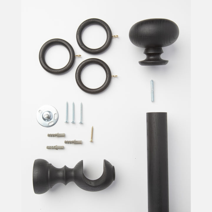 Wood Curtain Pole Kit with Craft Squashed Ball Finial, Dia. 35mm