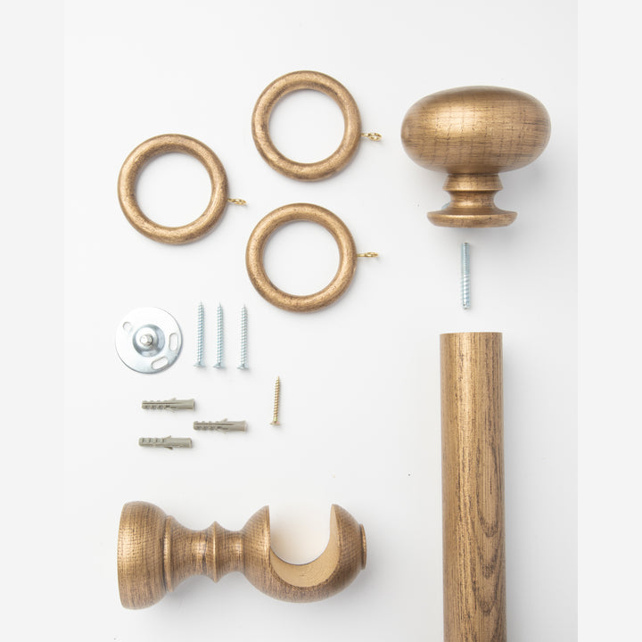 Wood Curtain Pole Kit with Craft Squashed Ball Finial, Dia. 35mm