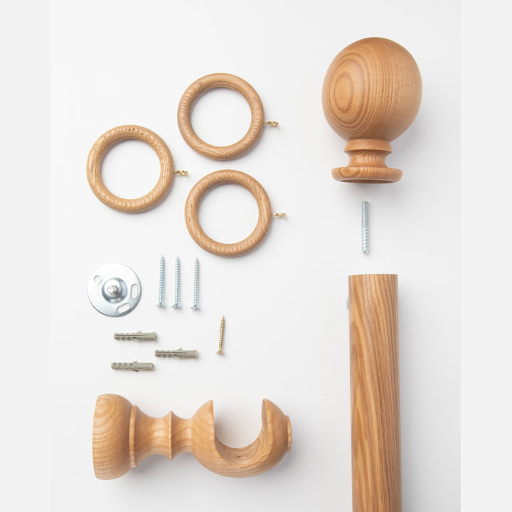 Wood Curtain Pole Kit with Craft Ball Finial, Dia. 35mm