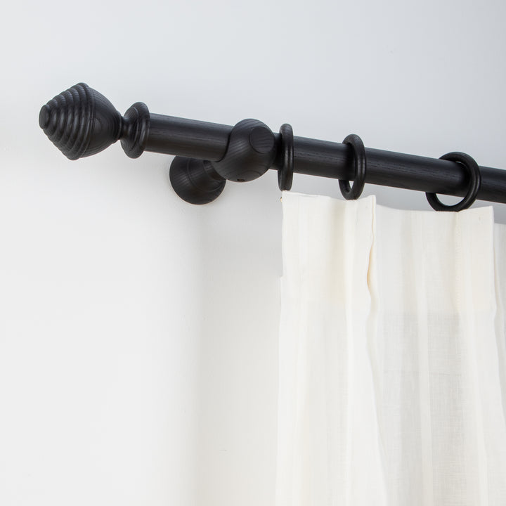 Wood Curtain Pole Kit with Half Ribbed Ball Finial, Dia. 35mm