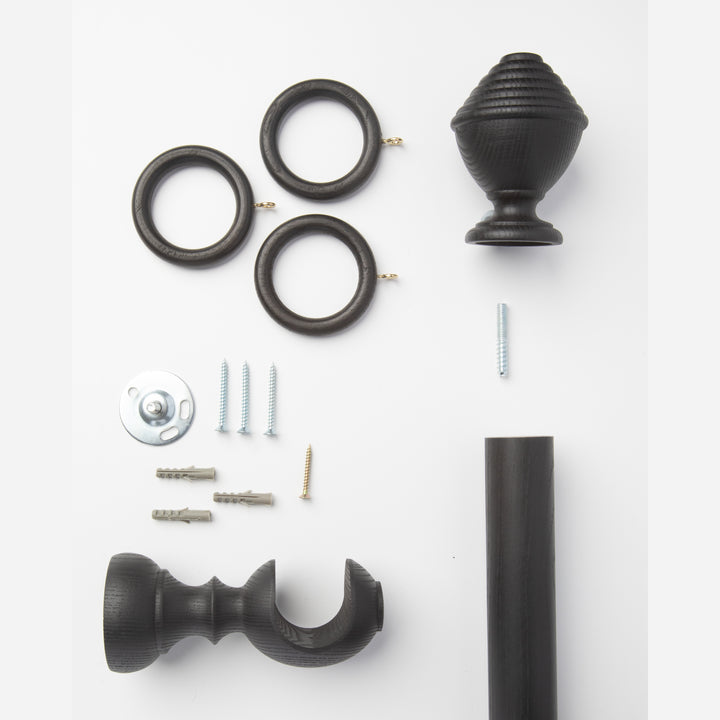 Wood Curtain Pole Kit with Half Ribbed Ball Finial, Dia. 35mm