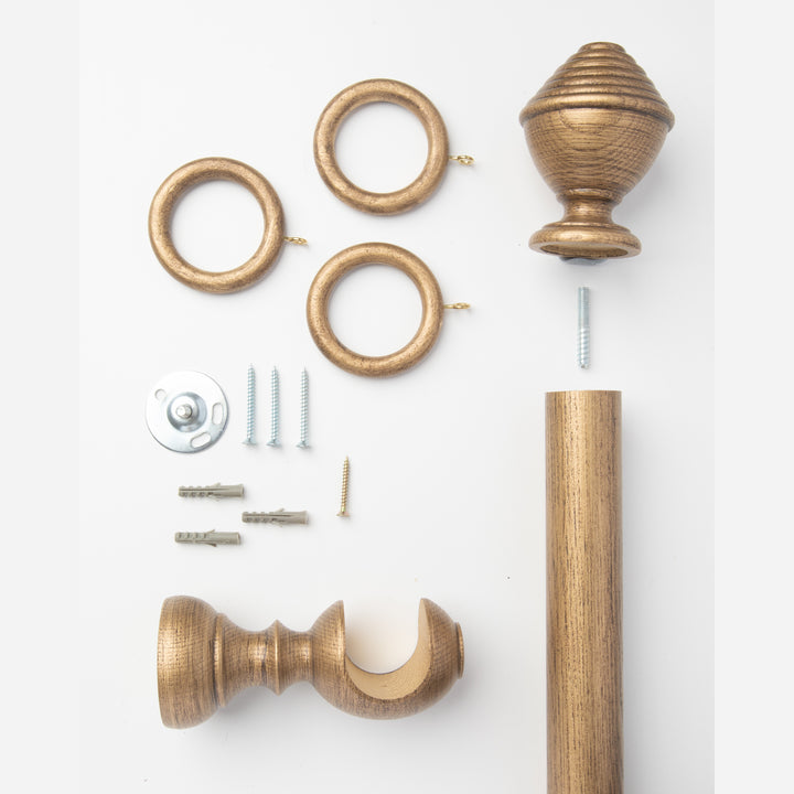 Wood Curtain Pole Kit with Half Ribbed Ball Finial, Dia. 35mm