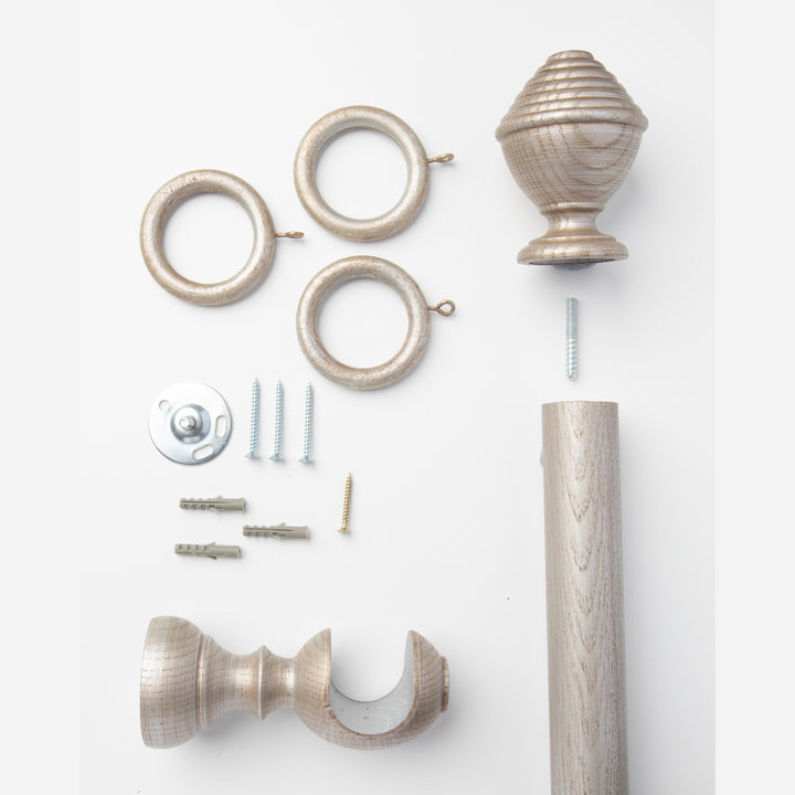 Wood Curtain Pole Kit with Half Ribbed Ball Finial, Dia. 35mm