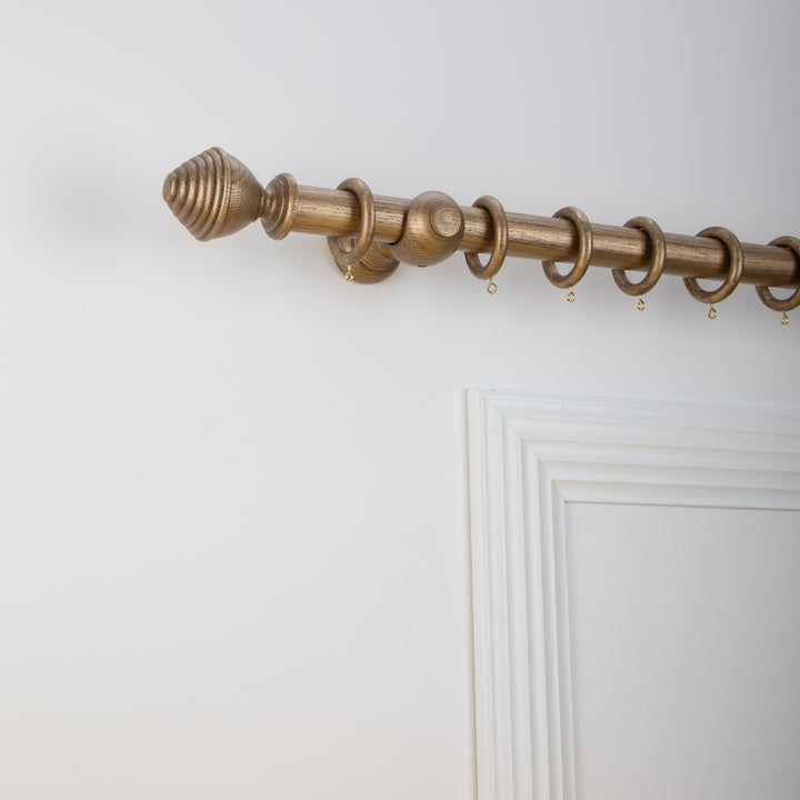 Wood Curtain Pole Kit with Half Ribbed Ball Finial, Dia. 35mm