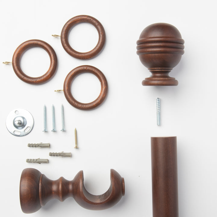 Wood Curtain Pole Kit with Inca Ball Finial, Dia. 35mm