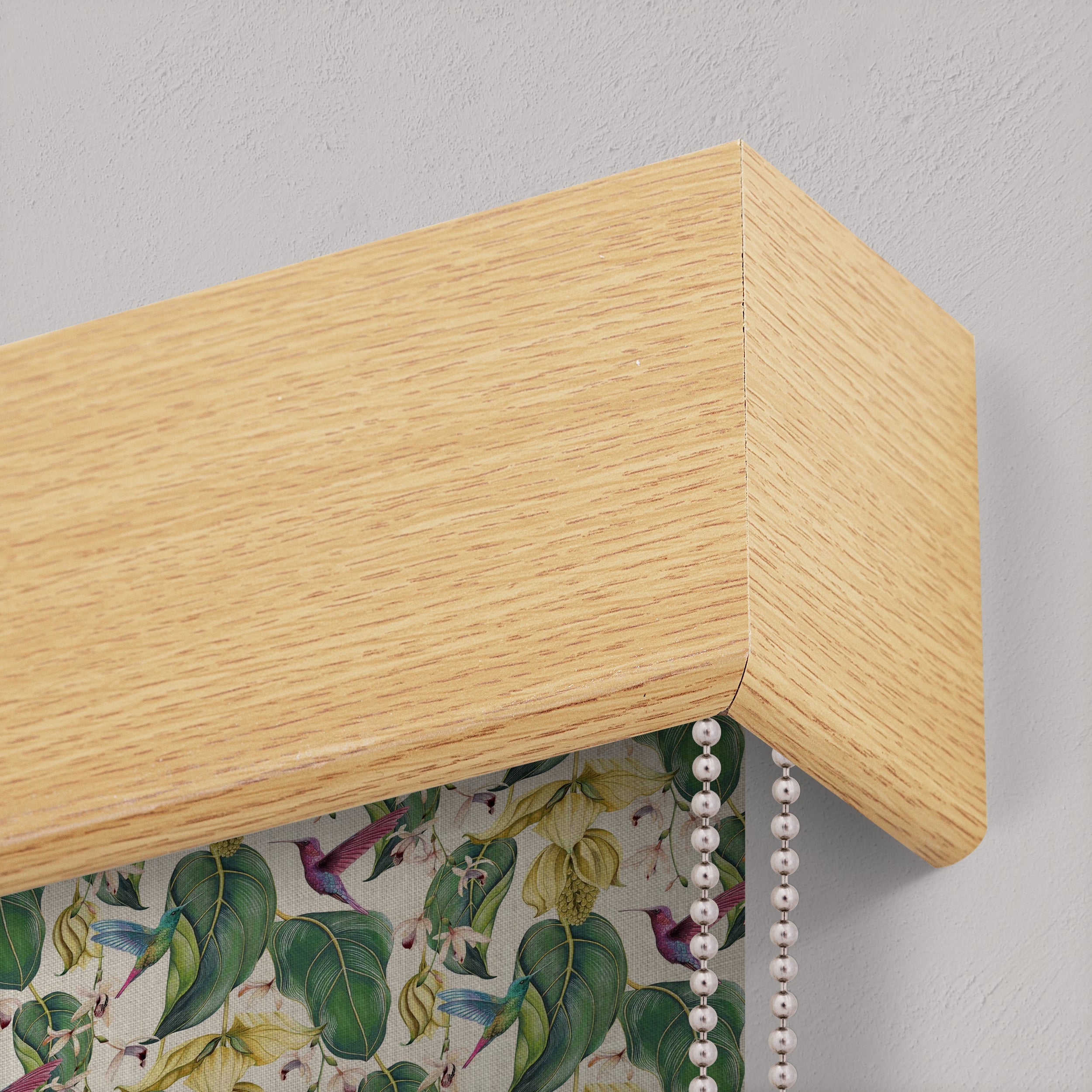 MDF Box Pelmet in Standard Oak Finish, Window Cornice for Wall and Architrave Mounted Roller Blinds.