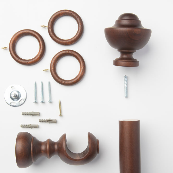 Wood Curtain Pole Kit with Kiel Finial, Dia. 35mm