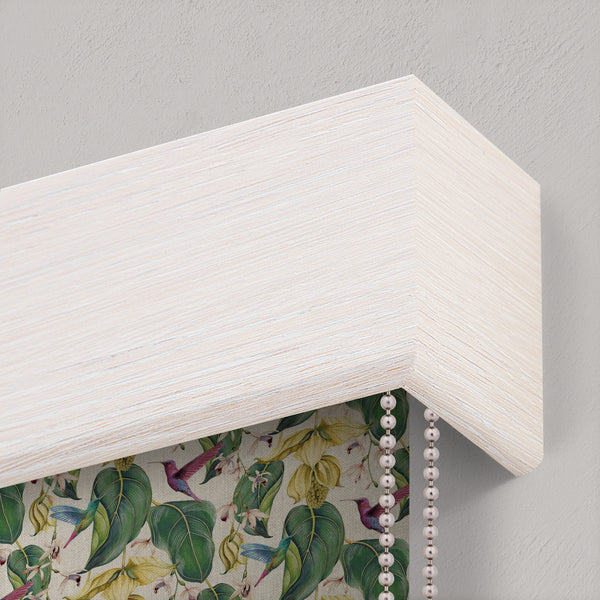 MDF Box Pelmet in Bleached Wood Finish, Window Cornice for Wall and Architrave Mounted Roller Blinds.